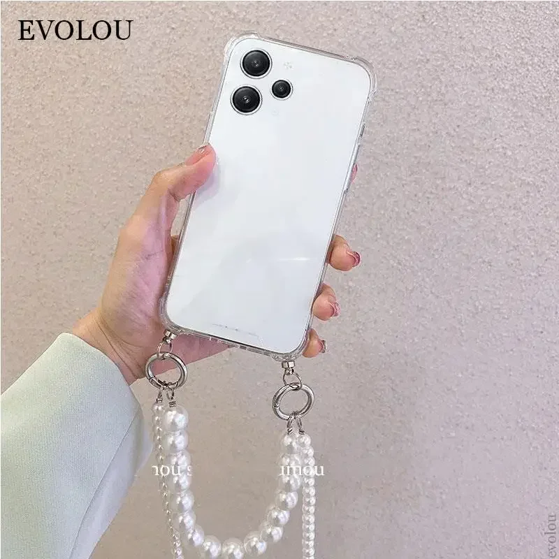 Pearl Bracelet Chain Crossbody Lanyard Phone Case - Soft Silicone Cover