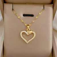 Trendy Heart Stainless Steel Zirconia Necklaces For Women Girls Love Gold Color Metal Necklace Party Birthday Daily Jewelry 3