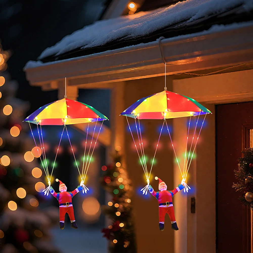 Magic Flying Parachuting Santa LED Lights USB/Battery/Solar Powered Funny Family Christmas Eve Decorations Ornament String Light