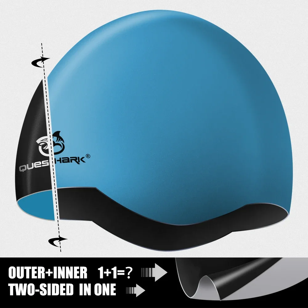 QUESHARK Adults Teens Silicone Waterproof Seamless 3D Elastic Swimming Cap Diving Swim Hat 2 Colors For 1 Cap Hair Protection 2