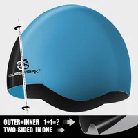 QUESHARK Adults Teens Silicone Waterproof Seamless 3D Elastic Swimming Cap Diving Swim Hat 2 Colors For 1 Cap Hair Protection 2