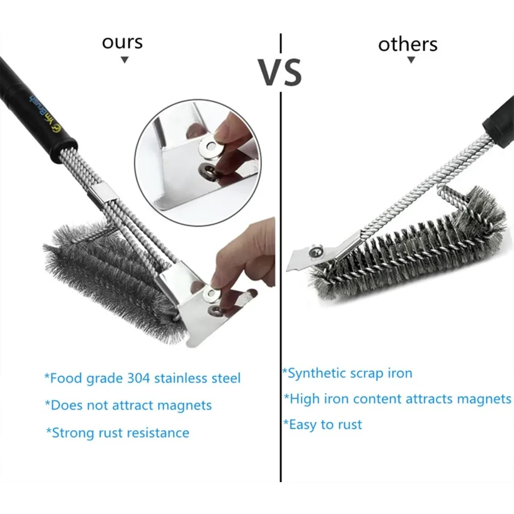 Scraper Three Head Oven, Baking Net, Cleaning Brush, Stainless Barbecue Brush