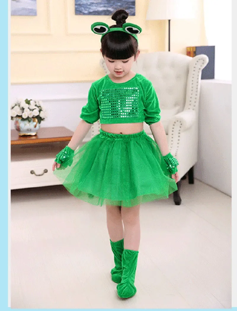 Green Girls Ballet Dress For Children Girl Jazz Dance Costumes For Girls Animal Frog Performance Costume Kid Stage Dancewear