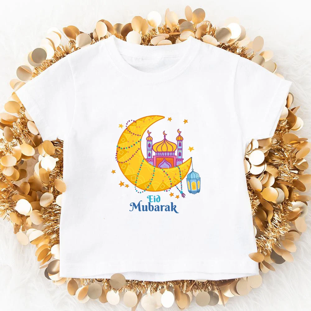 Eid Mubarak Moon Print Family Matching Shirts Eid Ramadan Dad Mom Kids Baby Outfit Islamic Muslim Infant Holiday Family T-shirt 5