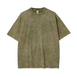 Classic Vintage-Style Distressed Heavyweight Cotton T-shirt with Custom Logo - S (Grey green)