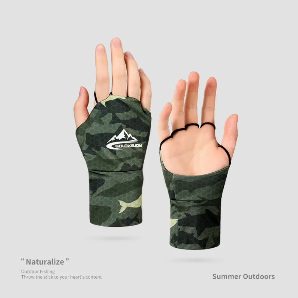 Anti-uv Summer Ice Silk Fishing Gloves Sunscreen Gloves Palm Hollowed Unisex Outdoor Sports Cycling Driving