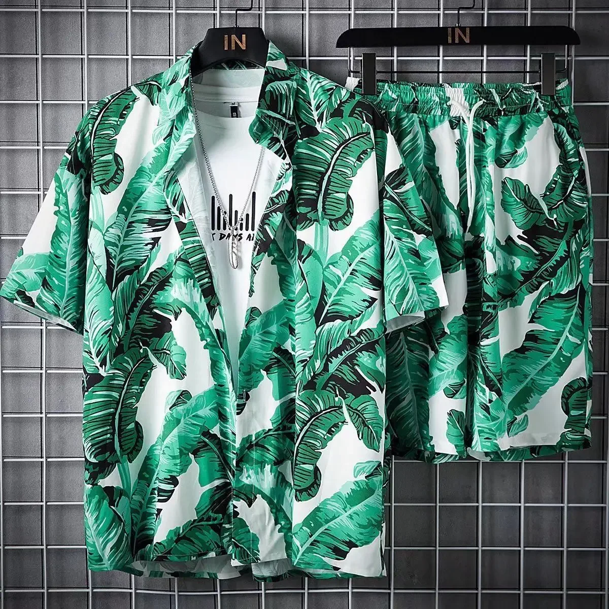 Men's Beach 2-Piece Quick-Drying Hawaiian Shirt and Shorts Set Men's Fashion Printed Beach Pants  Tracksuit Men  TracksuitShirts