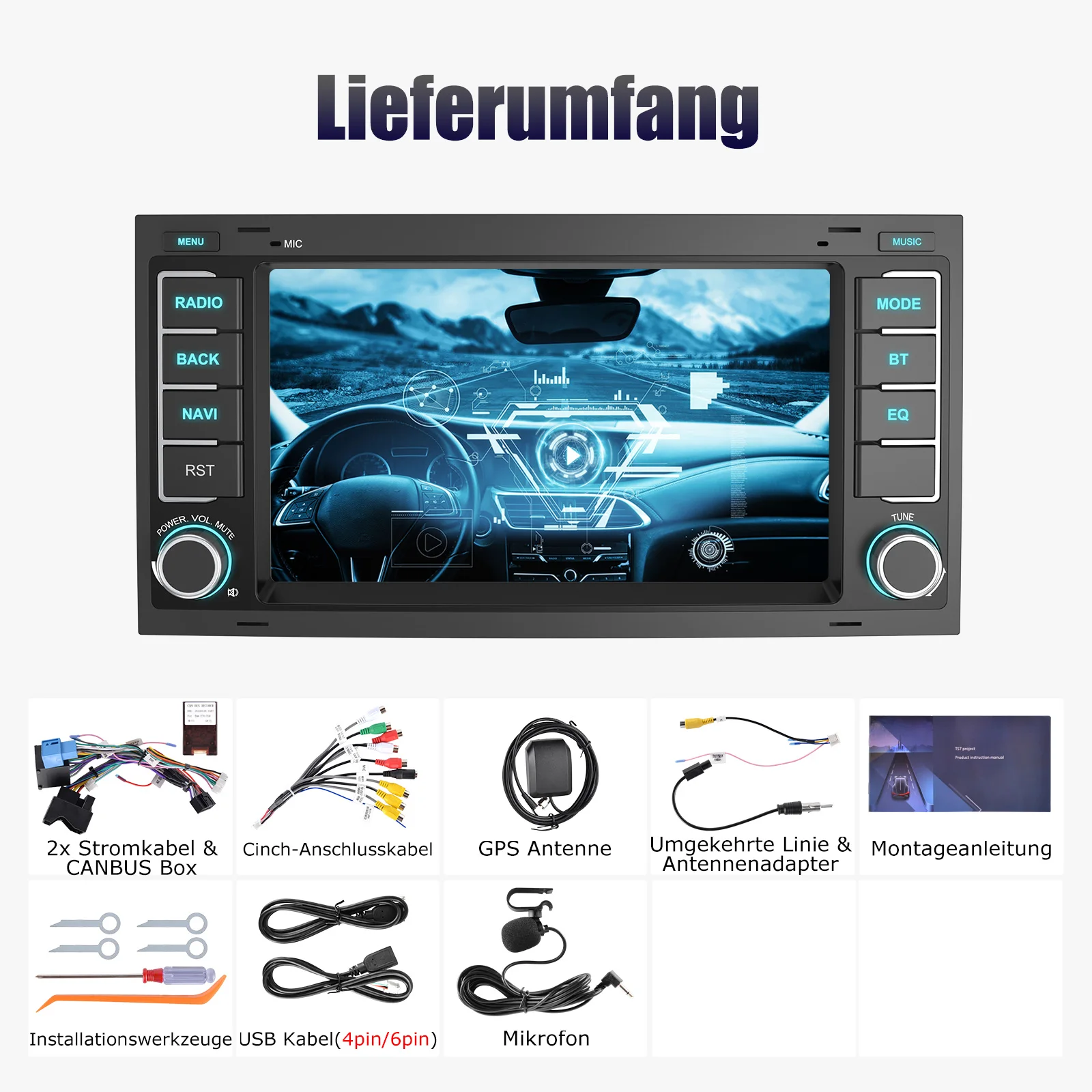 Für VW Touareg Transporter T5 Multivan 2003-2015 7" HD Touchscreen Autoradio Multimedia Video Player CarPlay Android 13 64G GPS Navigation WIFI FM RDS – Detail 19