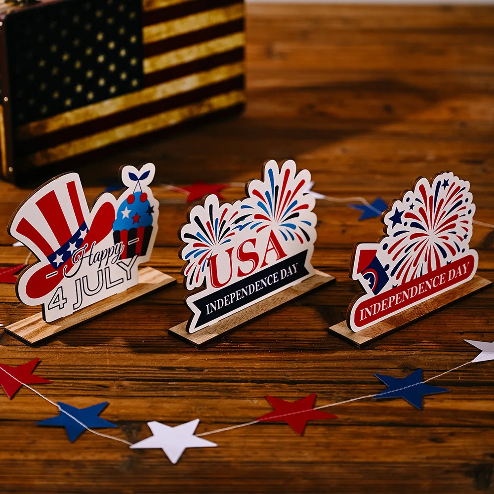 American Independence Day Wooden Ornaments Happy 4th Of July USA National Day Party Decoration For Home Patriotic Decor Supplies
