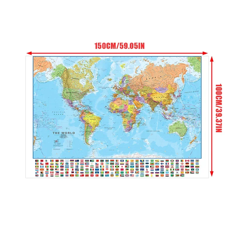 The World Map 150x100cm in English Non-woven Painting Wall Art Poster Office Home Hanging Decoration School Supplies Travel Map