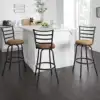 3-Pack Indoor Adjustable 24" or 29" Bronze Ladder Back Swivel Barstool, Tan Microfiber Seat 1
