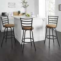 3-Pack Indoor Adjustable 24" or 29" Bronze Ladder Back Swivel Barstool, Tan Microfiber Seat 1