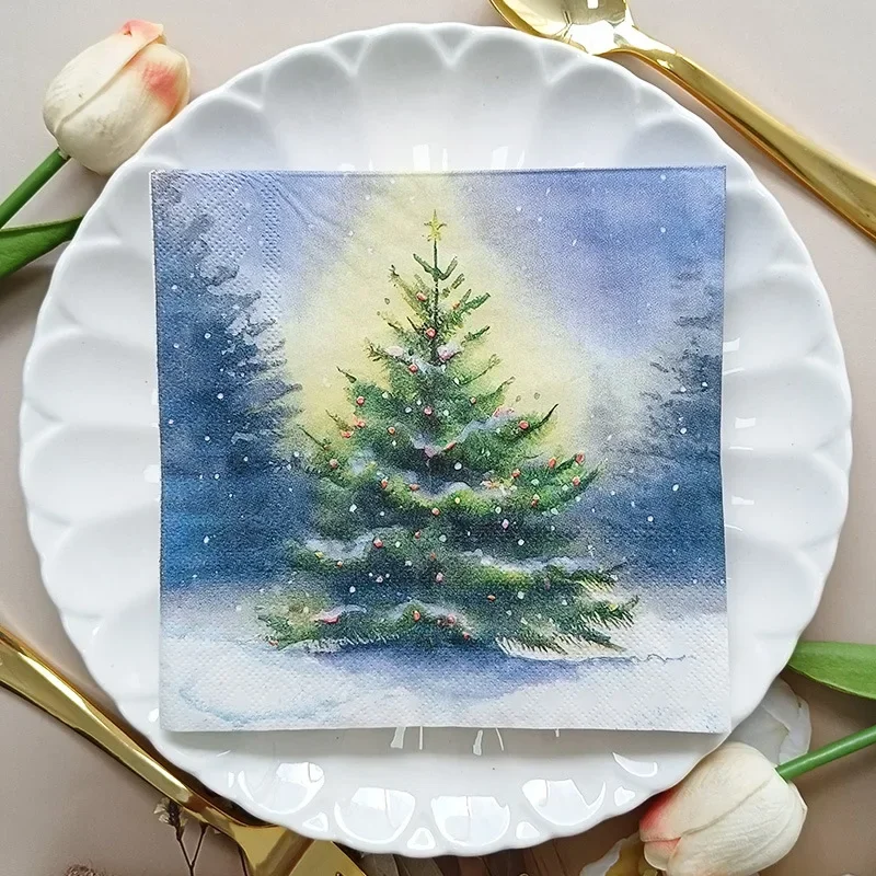 20pcs/Pac 2-Ply Snowy Christmas Tree Printed Napkins Christmas Collection Party Disposable Paper Placemats paper napkins disposable paper placemats
