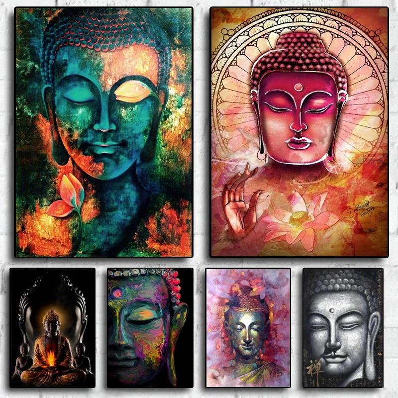 Abstract Buddha Face Canvas Painting Buddhism Art Posters Modern Print ...