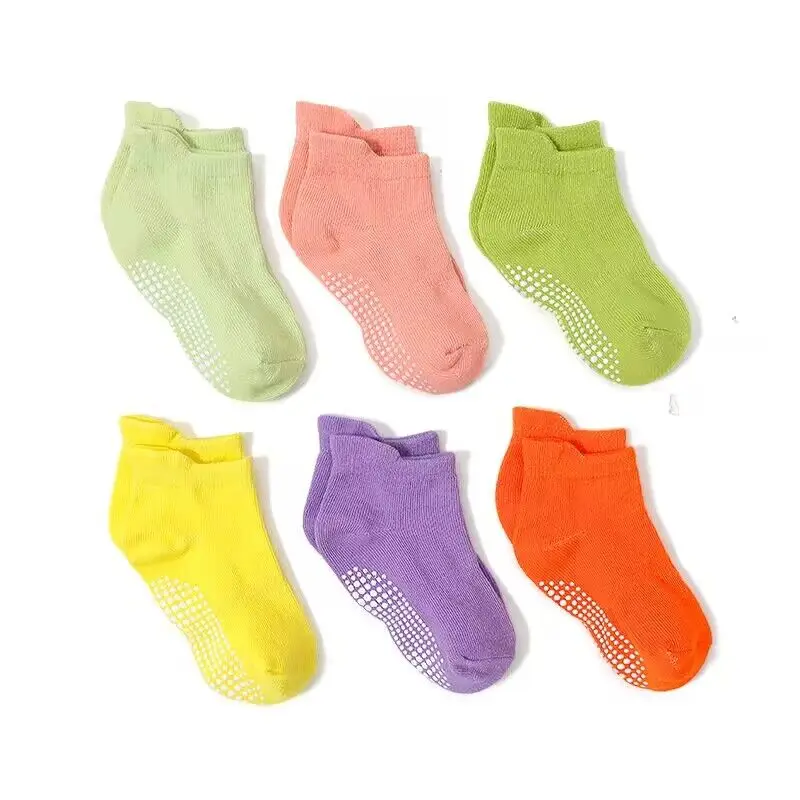 

6 Pairs Cotton Children's Anti-slip Boat Socks Boys Girl Low Cut Floor Kid Sock with Rubber Grips 1-5Years