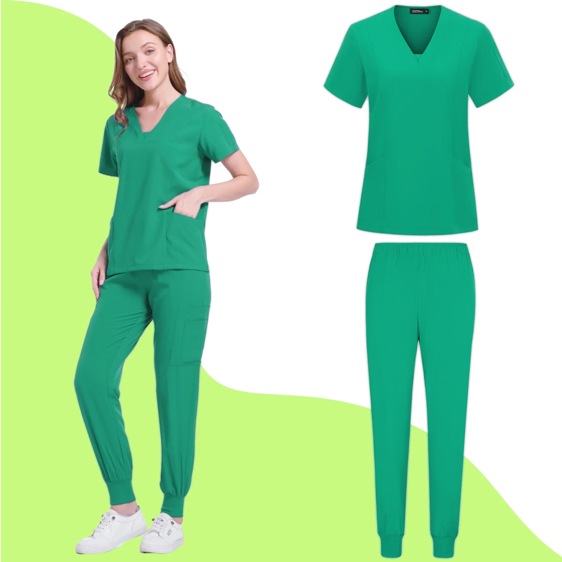 Women Medical Uniforms Elastic Scrubs Sets Hospital Surgical Gowns Short Sleeve Tops Pant Nursing Accessories Doctors Clothes