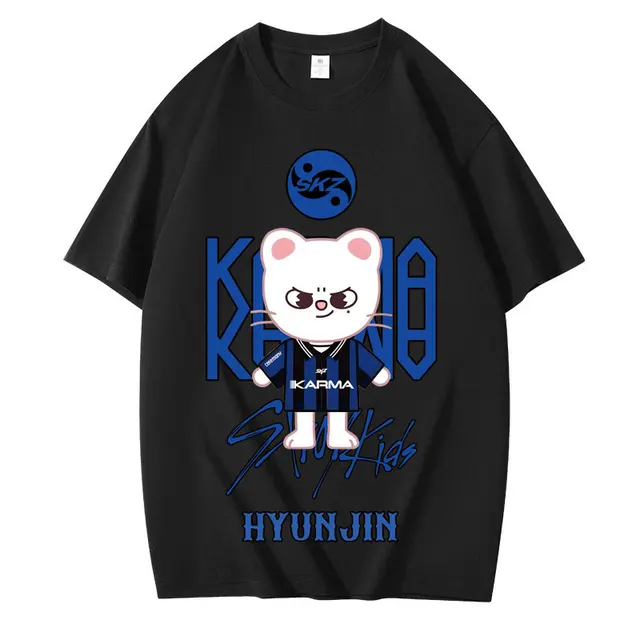 2025 KPOP KARMA HYUNJIN Cartoon Print Oversized T Shirt Women Korean Fashion Fans Cotton Hip Hop Tee Shirt Harajuku Tops 2