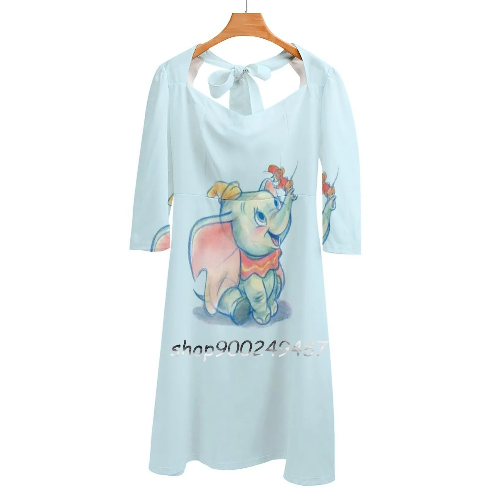 

Dumbito Skecth Square Neck Dress New Plus Size Elegant Women Waist Tight Dress Dumbo Movie Animated Cute Children Elephant