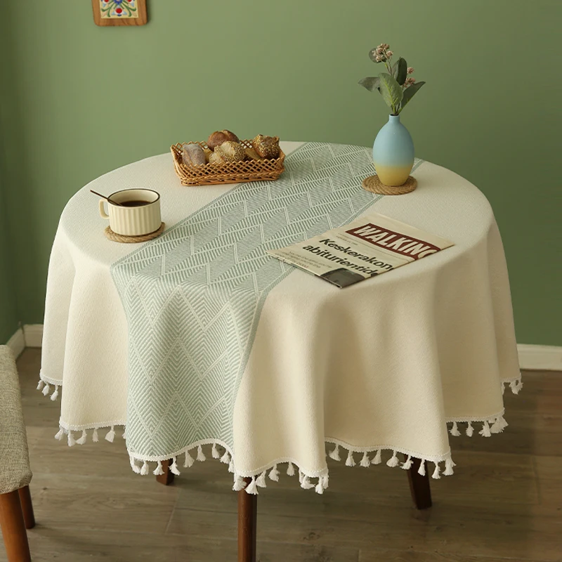 

Simple cotton, linen, simple and elegant household small circular dining table cloth, bedside table, tea table cloth