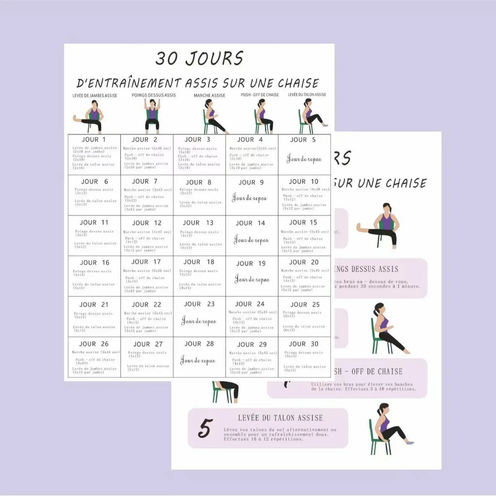 30-Day Chair Exercise Plan Poster Set for Seniors Fitness and Yoga