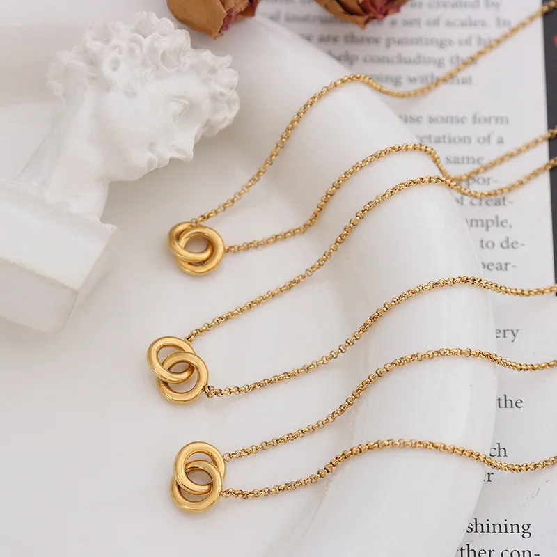 2022 INS Geometric Double Rings Pendant Necklace for Girls Couples