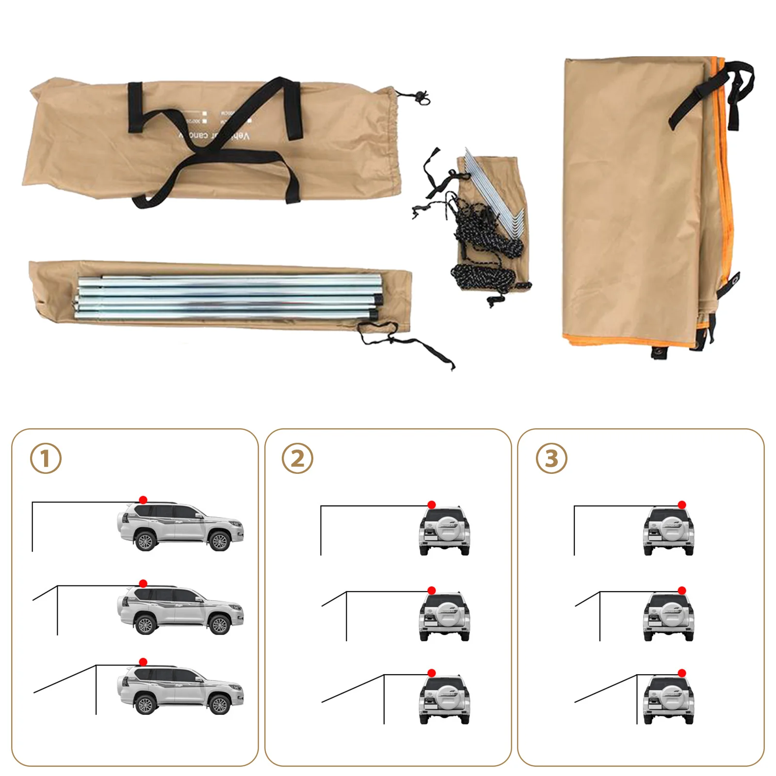 Tente de toit de voiture étanche, ombre d'abri, côté camping, auvent de voiture, tente de camping portable UV, toit d'automobile, modification de la pluie