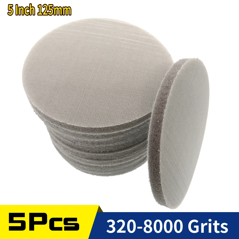 

5 Pcs 5 Inch Sponge Sanding Disc 125mm Sandpaper Aluminum Oxide Hook and Loop 320-8000 Grits for Car Glass Polishing & Grinding