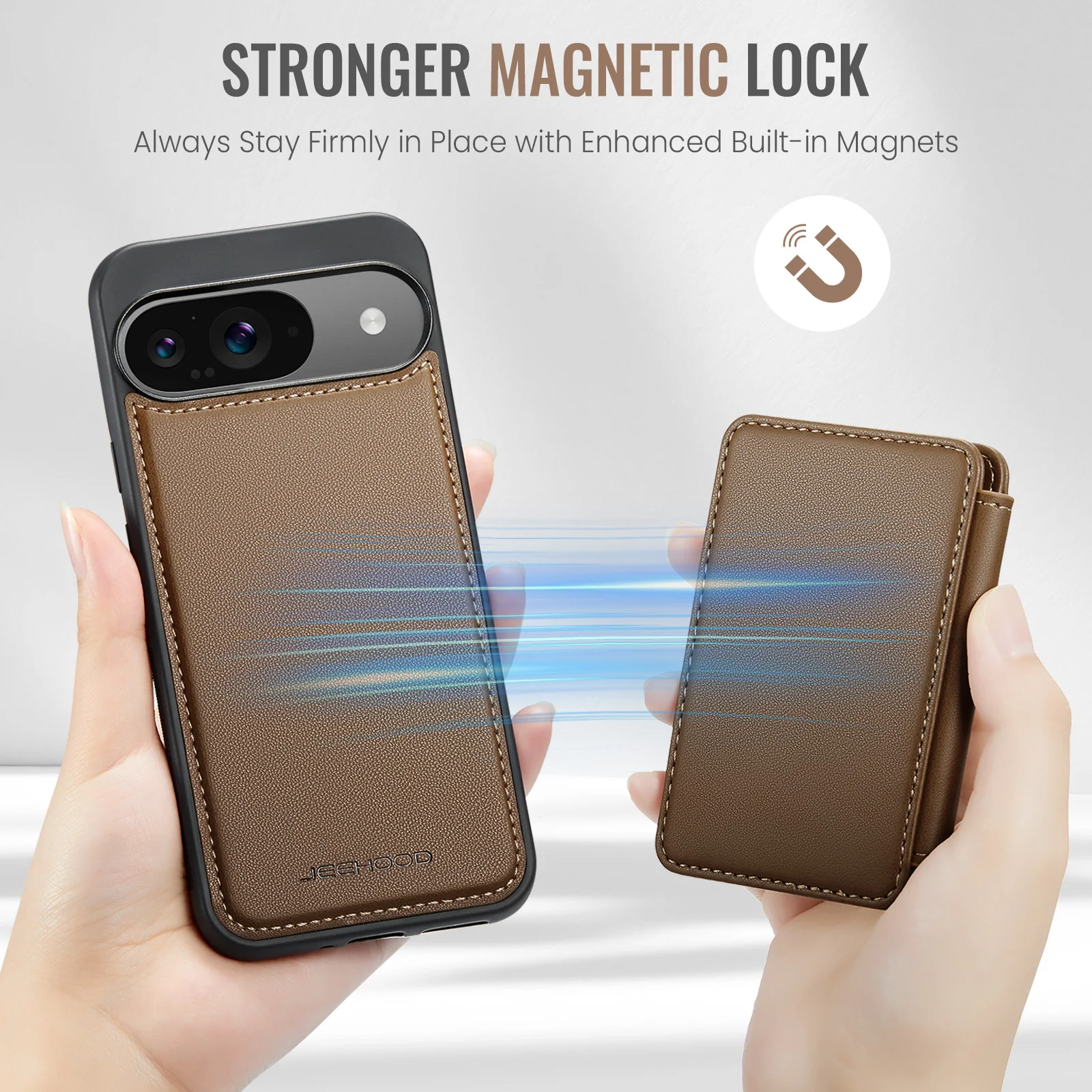 2-i-1 avtagbart magnetiskt korthållare plånboksfodral i läder för Google Pixel 9 Pro XL 9Pro avtagbar väska ficka RFID telefonfodral_voghion.com