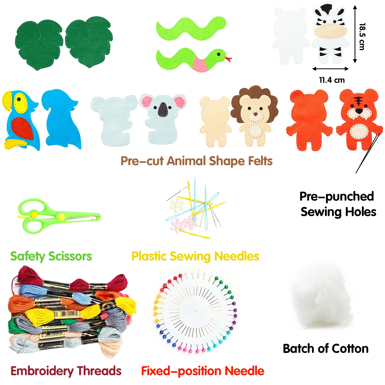 Jungle Animal DIY Sewing Kit Box Beginner Kids Lion Tiger Koala Parrot Zebra Make Your Own Animal World Preschool Storytelling