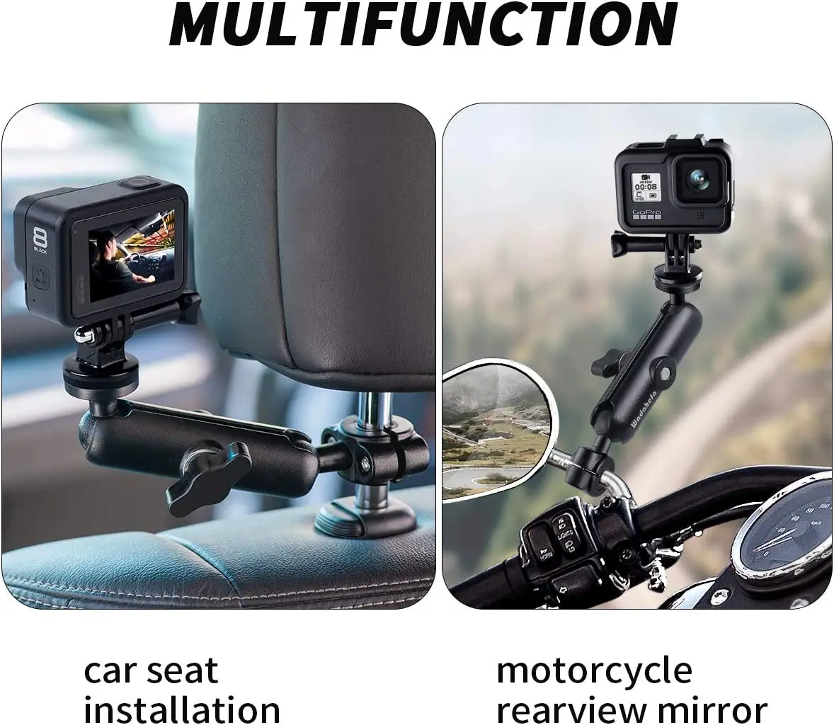 Action Camera Accessory Motorcycle Handlebar Mount 9-35mm Motorcycle Holder Handlebar Mirror Stand Car Seat Mount Bracket for GoPro Hero 12 11 9 10 Phone