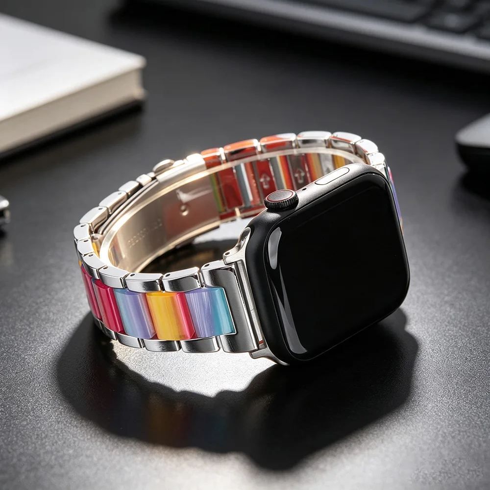 Elegant Two-Tone Metal Resin Watch Strap
