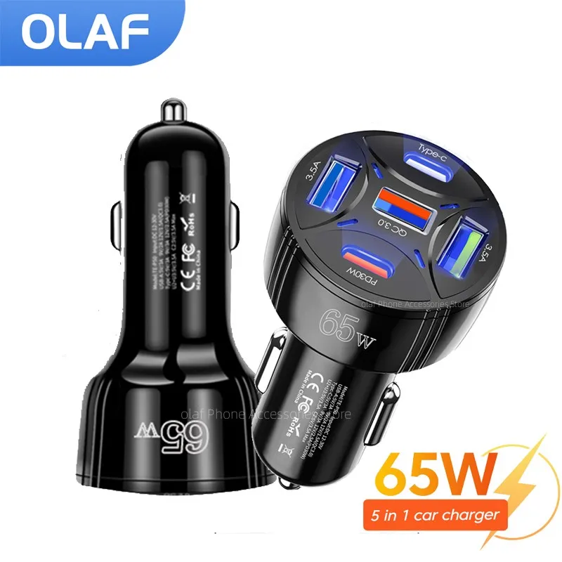 Caricabatteria Da Auto Usb A 5 Porte 65W Tipo C Ricarica Rapida Qc3.0 Caricatore Rapido Per Telefono Usb Tipo C Pd In Auto Per Iphone Xiaomi Samsung H