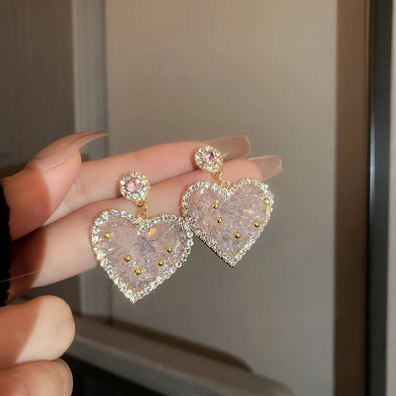 Fashion Rhinestone Transparent Pink Heart Earrings for Women Advanced ...