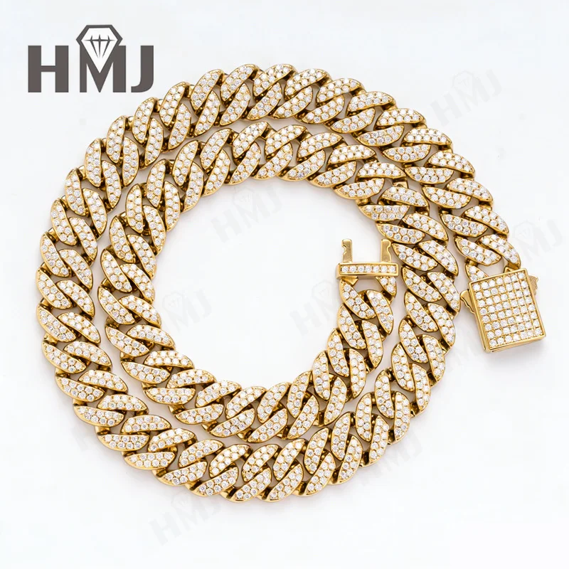 925 Sterling Silber Kubanische Gliederkette Halskette 2-reihig D-Farbe Moissanit Kubanische Kette Hip-Hop Mode-Schmuck Unisex Geschenk 18 Zoll – Detail 4