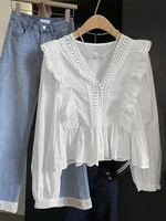 Spring/Summer 2026 New Arrivals: European-inspired Women's Casual Elegant Puff Sleeve Ruffled Blouse Top for Everyday Wear - Image 2