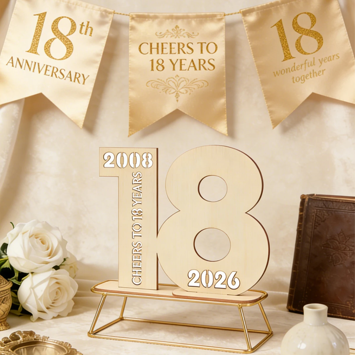 18. und 50. Geburtstag Holz-Ornament Happy Birthday Party Dekorationen Desktop Holz-Gästebuch Ornament Jubiläums-Party-Zubehör – Detail 3