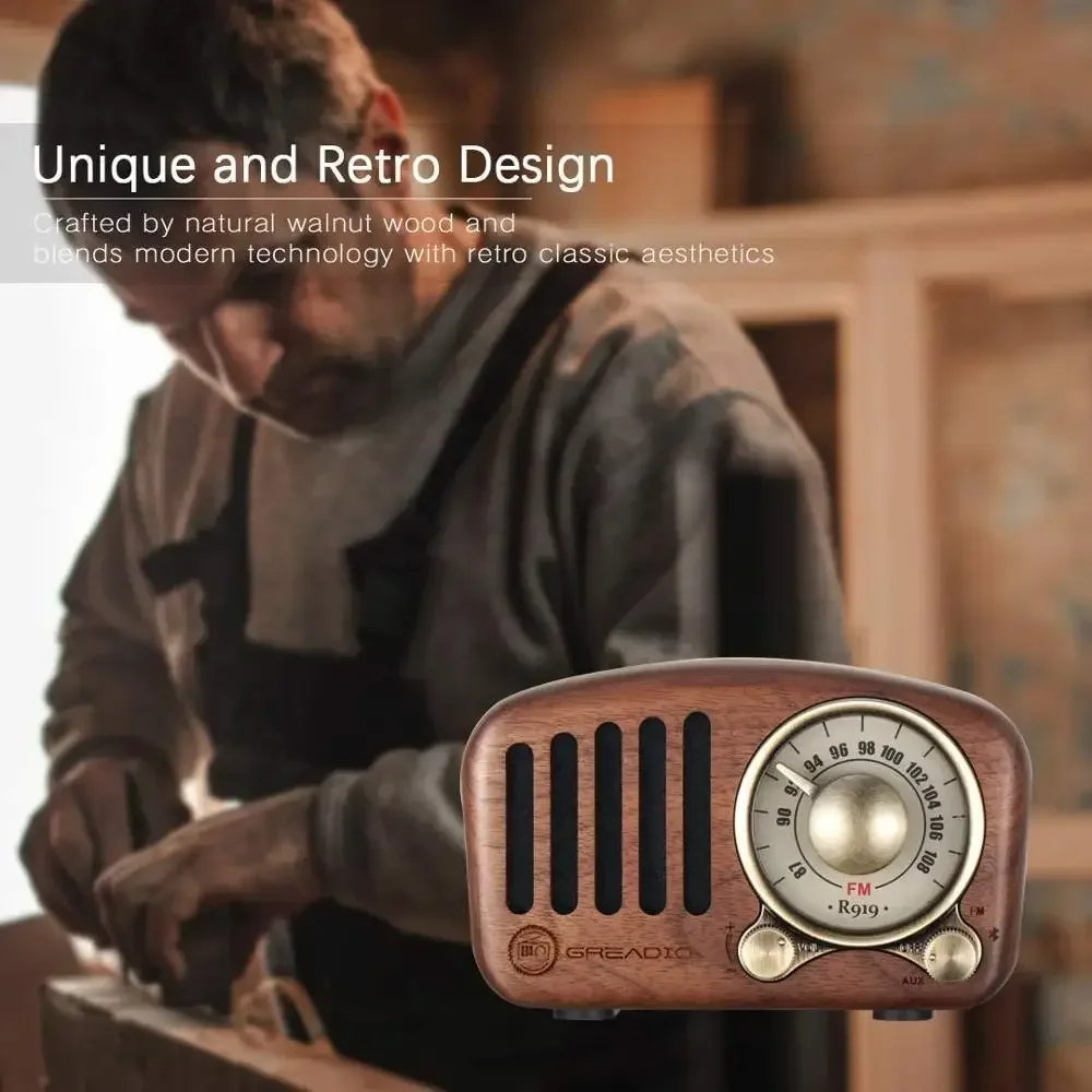Rádio Retro Portátil Altofalante Bluetooth Walnut Rádio fm de Madeira Antigo Estilo Clássico Suporte tf Cartão ou Aux Cabo Jogar - Image 4
