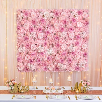 Pink Silk Rose Flower Wall Panels Artificial Flower for Wedding Decoration Baby Show Party Home Bedroom Backdrop Decor 1