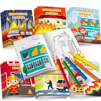 Fire Truck Coloring Book, 24 Pcs Firetruck Coloring Book for Kids/Fireman Coloring Book & 12 Pcs Color Pencils 1
