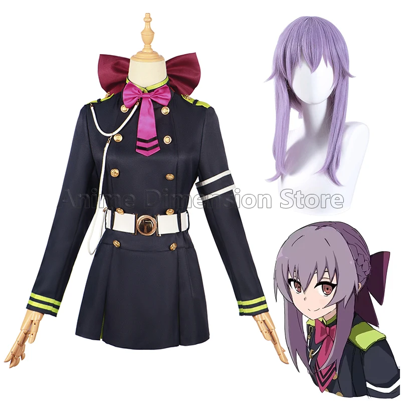 

Hiiragi Shinoa Косплей костюмы Платье Аниме серафа конца ролевые игры Униформа парик Хэллоуин Карнавал Наряд для женщин