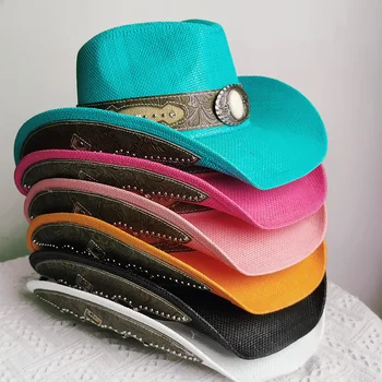 Embroidery Western Cowboy Straw hat for women Fashion