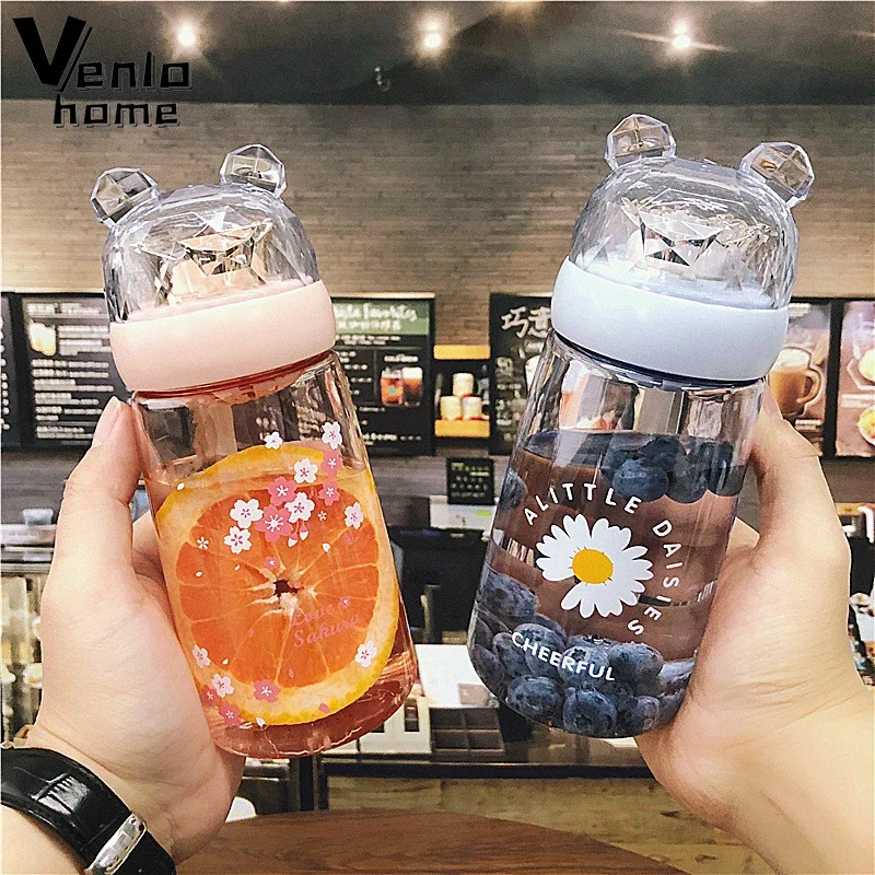 450ml Plastic Water Bottle Daisy Flower Outdoor Water Flask With Lid Portable Touring Climbing Camp Bottles Leakproof BPA Free