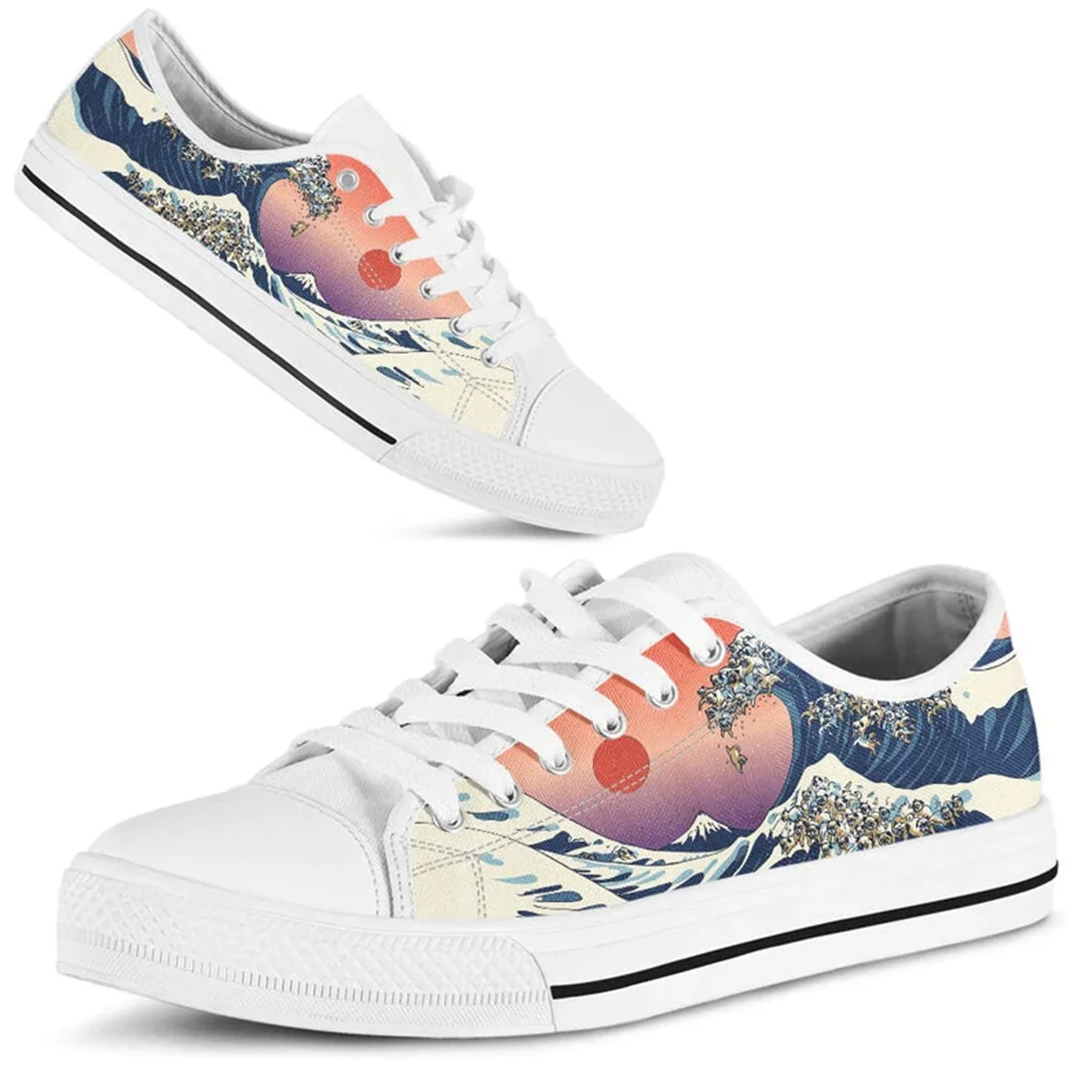 

BKQU The Great Wave Bulldog Classic Women's Sneakers Sports Canvas Shoes For Women Casual Ladies Flats Lace-up Footwear White