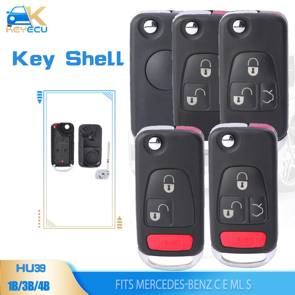 

KEYECU Flip Remote Key Shell 2+1B /2B/ 3B / 3+1 Button for Mercedes-Benz C E ML S HU39 Blank Blade