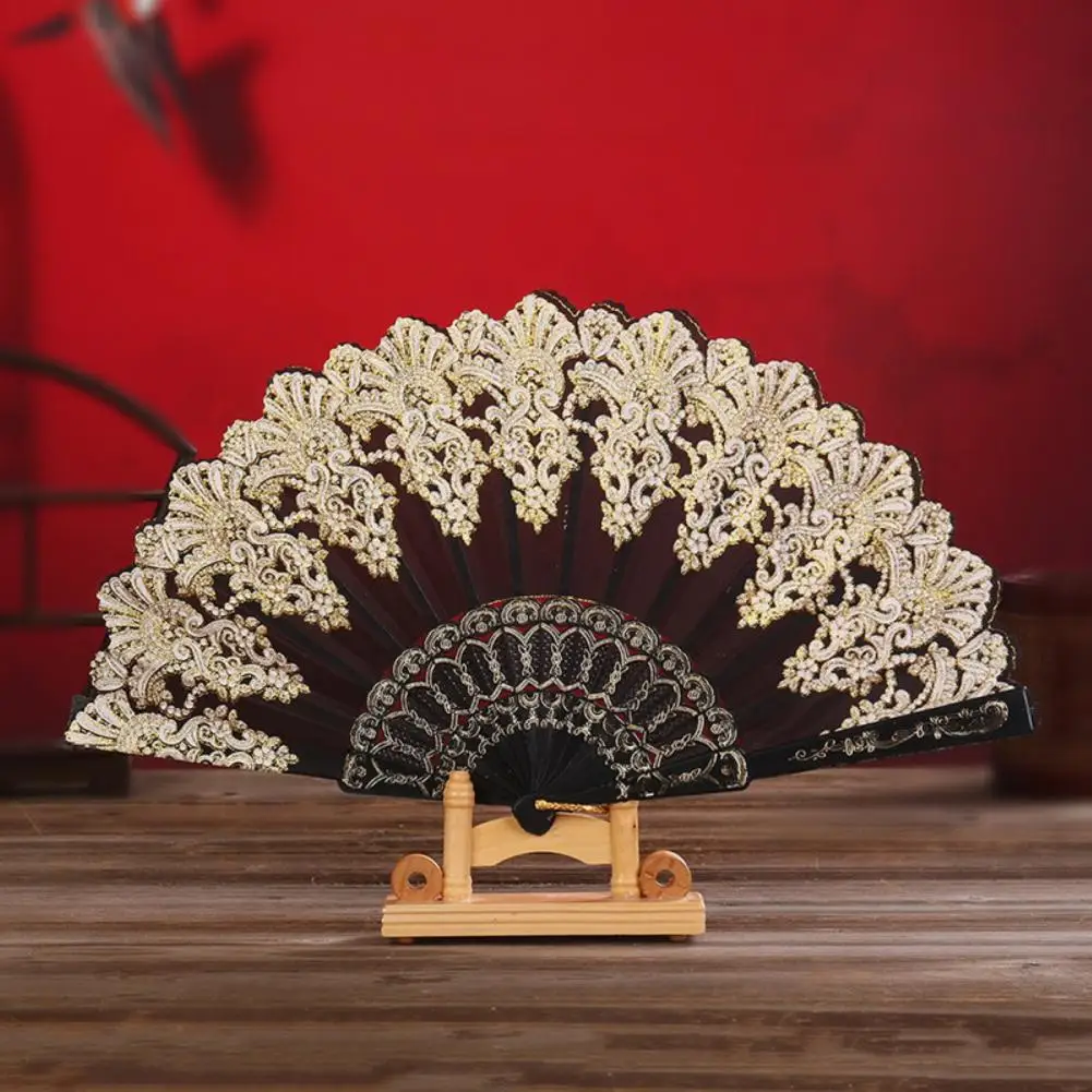 Vintage Hand Fan Sturdy Structure Fabric Folding Fan Easy to Grasp Decoration Fine Texture Handheld Folding folding fan hand fan