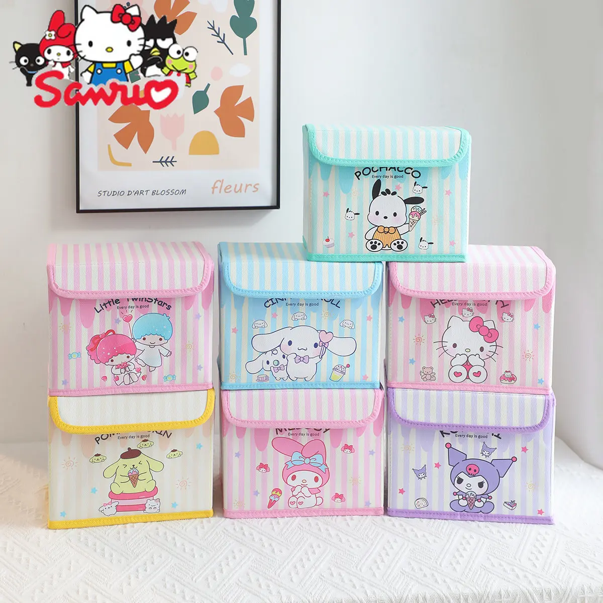 

Sanrio Melody Kuromi Hello Kitty Cinnamoroll Pochacco Foldable Desktop Box Cosmetics Mobile Phone Living Room Storage Box