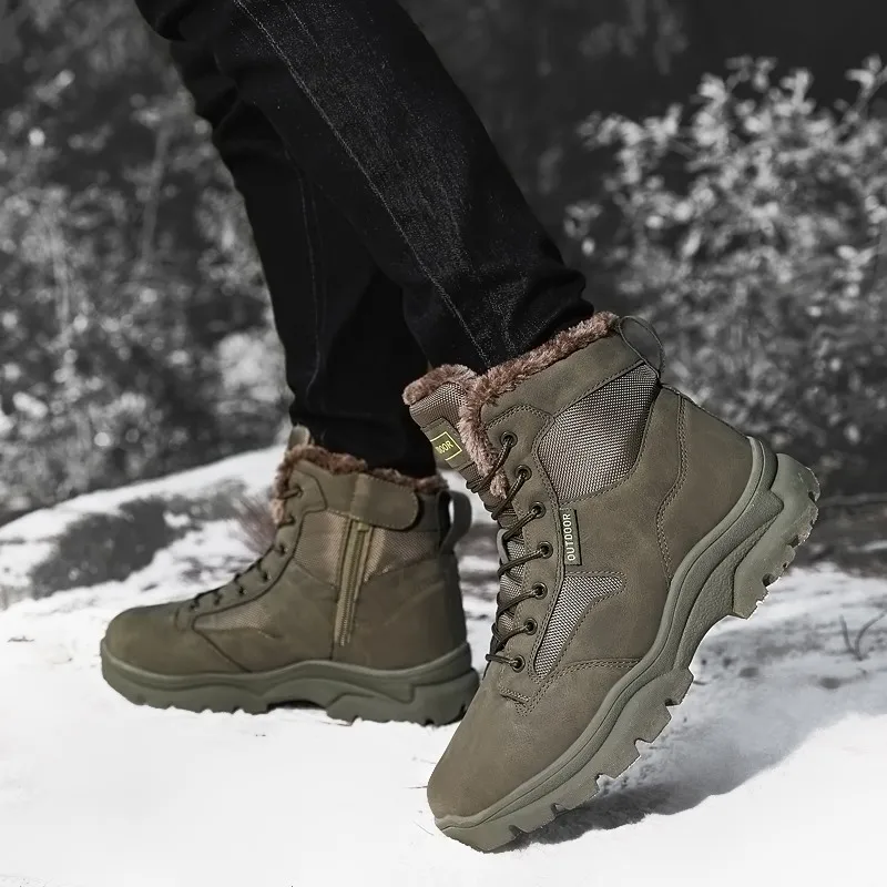 

Men's Ankle Boots Winter Outdoor High Top Platform Hiking Shoes for Men Fashion Lace Up Keep Warm Fleece Non-slip Chunky Sneakes