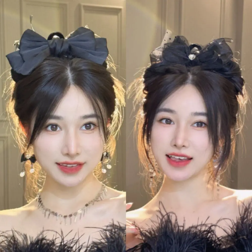 

Tassels Bow Claw Clips Shark Claw Clip Ribbon Zircon Ponytail Clip Black Bowknot Hair Clamp Headdress Accessories Wedding