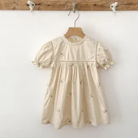 1-6Yrs Summer Girls Dress Embroider Lace Collar Kids Girls Dress Pure Cotton Thin Short Sleeved Children Girls Princess Dress ﻿