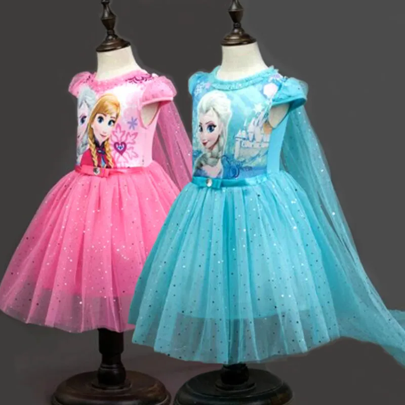 GirlFrozenDressesSummerBabyKidClothesPrincessAnnaElsaDress